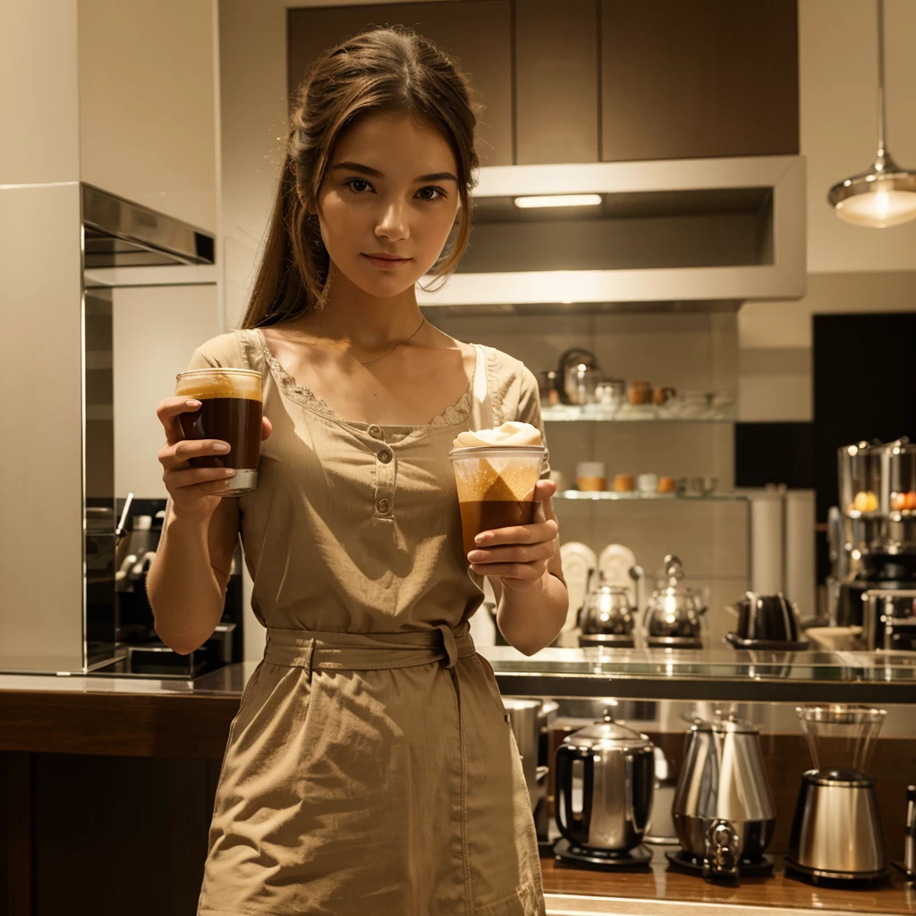 ((best quality)), ((masterpiece)), (detailed), 1girl, Posing holding coffee in hand
