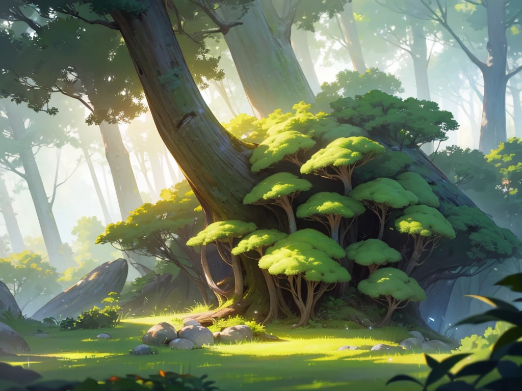 a fantastical forest landscape, lush greenery, sunbeams streaming through the canopy, magical atmosphere, ( best quality, 4k, 8k, highres, masterpiece:1.2), ultra-detailed, (realistic, photorealistic, photo-realistic:1.37), intricate foliage, detailed trees, mystical lighting, glowing mushrooms, ethereal mist, dreamy depth of field, fantasy, landscape, cinematic, vibrant colors, natural colors