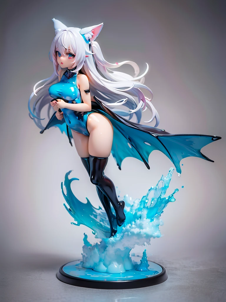 Anime style,battle  girl up to sky,(Gooey milk on my clothes,all over face and body,Face full of gooey milk),black battle ,float and fly in the air,mechanical cat ears shaped headgear,big breasts,