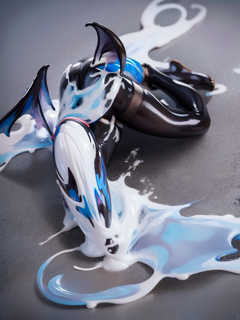 Anime style,battle loli girl up to sky,(Gooey milk on my clothes,all over face and body,Face full of gooey milk),black battle bodysuit,float and fly in the air,mechanical cat ears shaped headgear,big breasts,