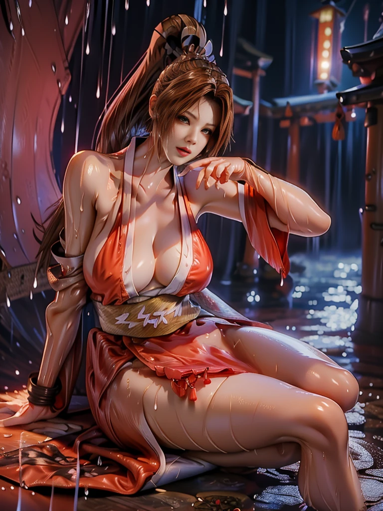 (woman:0.5),MaiShiranui ,Sitting on the ground, spreading your feet,Thin to ,see-through,(((Soggy-kimono:1.2))),Lace fabric,, (((water-immersed body: 0.9))),jewelry,In the street ,BrownishRed hair,Masterpiece,best quality,extremely detailed ,3D,Cinema-4D , 8k,Photorealistic ,(((Charming female body))), Facing the camera, Pink lips,(((Finger details))),(((Extra legs))),((( extra hands))),
