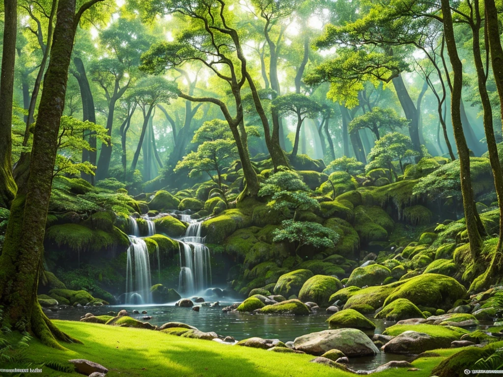a fantastical forest landscape, lush greenery, sunbeams streaming through the canopy, magical atmosphere, ( best quality, 4k, 8k, highres, masterpiece:1.2), ultra-detailed, (realistic, photorealistic, photo-realistic:1.37), intricate foliage, detailed trees, mystical lighting, glowing mushrooms, ethereal mist, dreamy depth of field, fantasy, landscape, cinematic, vibrant colors, natural colors