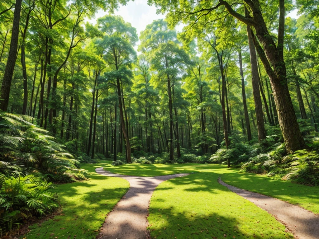 a fantastical forest landscape, lush greenery, sunbeams streaming through the canopy, magical atmosphere, ( best quality, 4k, 8k, highres, masterpiece:1.2), ultra-detailed, (realistic, photorealistic, photo-realistic:1.37), intricate foliage, detailed trees, mystical lighting, glowing mushrooms, ethereal mist, dreamy depth of field, fantasy, landscape, cinematic, vibrant colors, natural colors