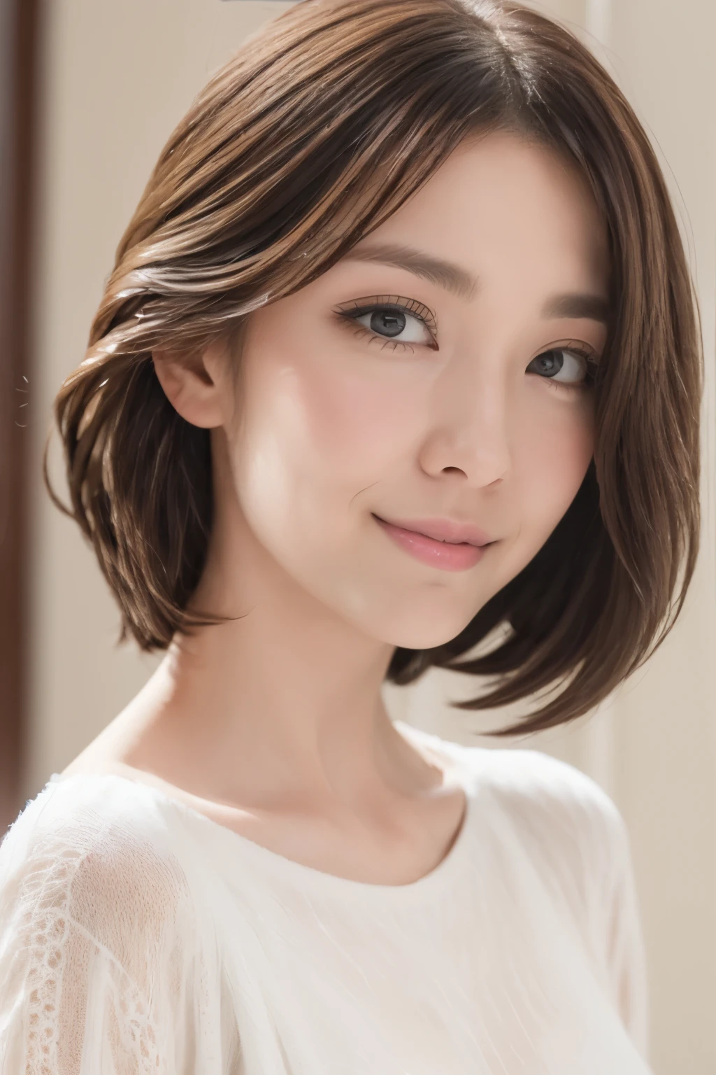 Detailed details,、high resolution、high quality、Perfect dynamic composition、Beautiful detailed eyes、short-hair、Small breasts、Natural Color Lip,solo,Transparent skin、Glowing long hair、masterpiece、Best Quality、finely detail、high resolution、8K、The correct state of the human body、She wears a navy blue long knit dress、randome pose、Gravure Model Pose、Hair soaring in the wind,((portrait)),