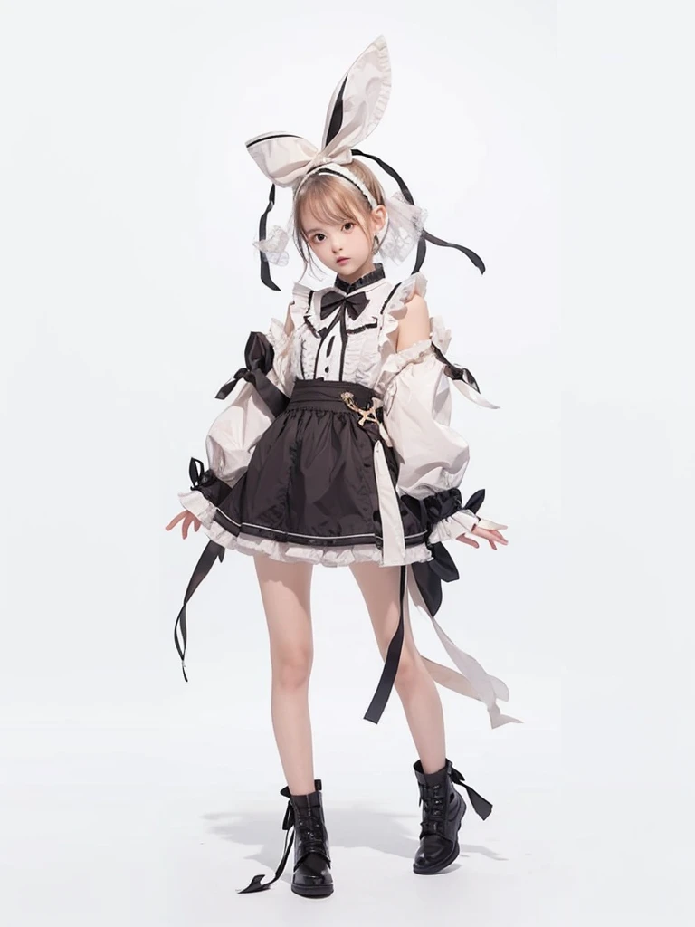maid costume,adolable,In pink,flowy,softness,Sweet,tiny feet,voluminous hair,Bow knot,Rabbit ears,Cute face,Gentle eyes