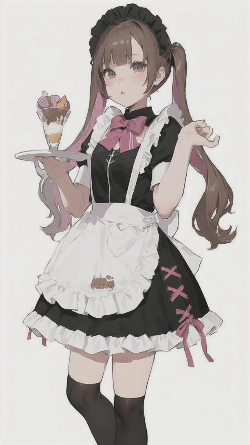 anime girl in Maid outfit holding a plate with a cupcake, anime girl in a Maid costume, Maid outfit, anime cat girl in a Maid costume, Maid dress, Maid, Cute anime waifu in a nice dress, gorgeous Maid, I also make fan art, Cute girl anime visuals, wearing Maid uniform, Rorish, Lori, Splash Art Anime