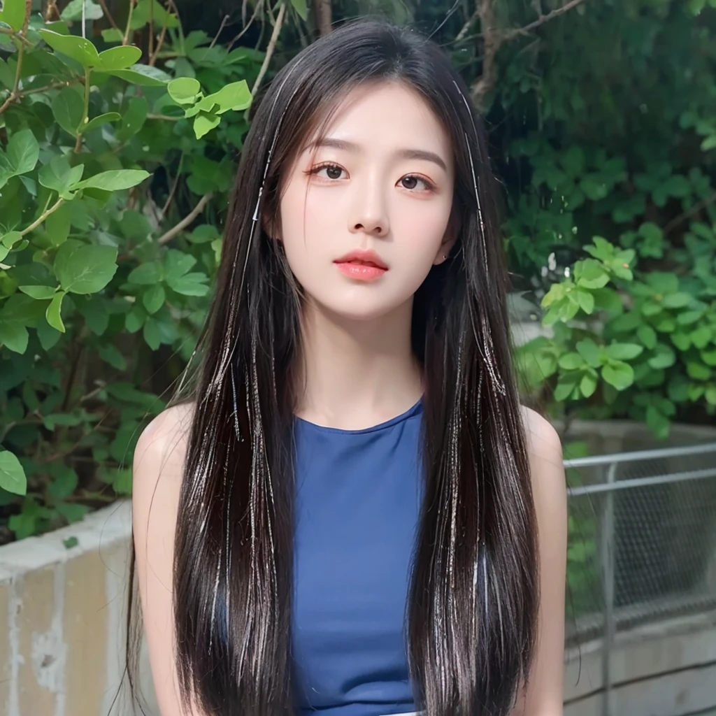 Laser ear dye，Sweet cool beauty，The background is simple and clean