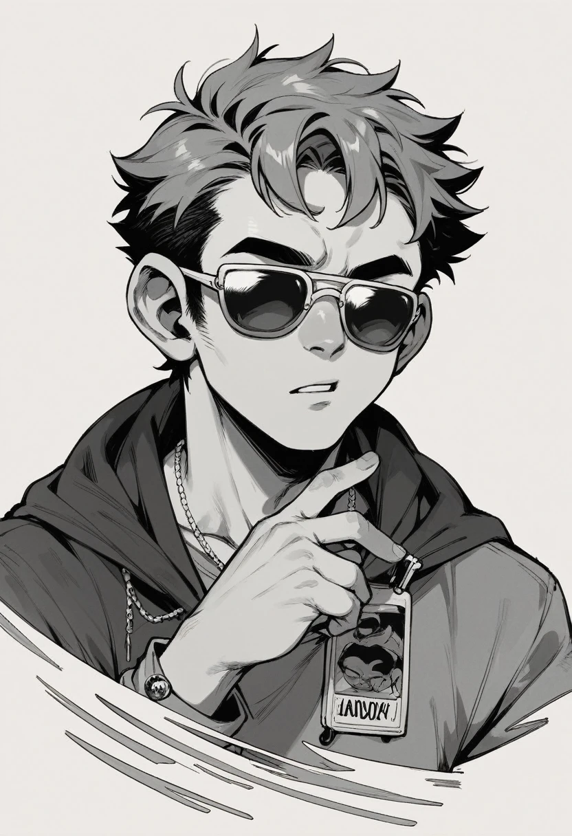 Monkey wearing headphone, sunglasses,black and white only