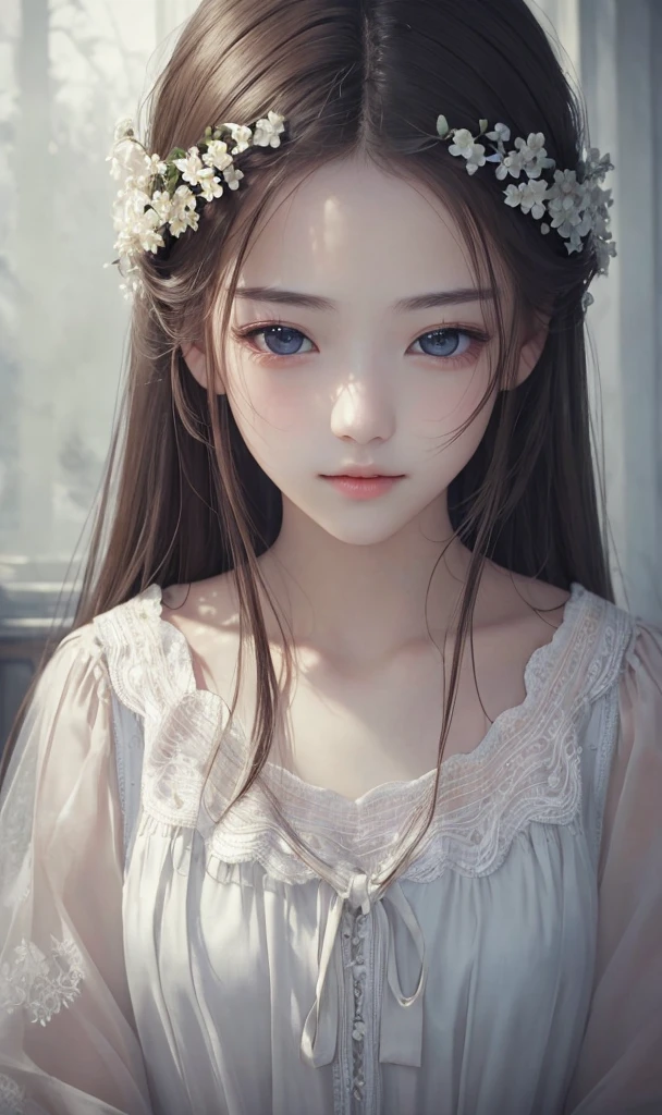 (masterpiece、Highest quality、Highest quality、Beautiful and beautiful:1.2)、Focus on the eyes、Soft Light、1People Girl、Sharp Eyes、Ultra-realistic、Beautiful graphics,Very detailed、渦巻くfogの中で、fog、softly、Dynamic lighting