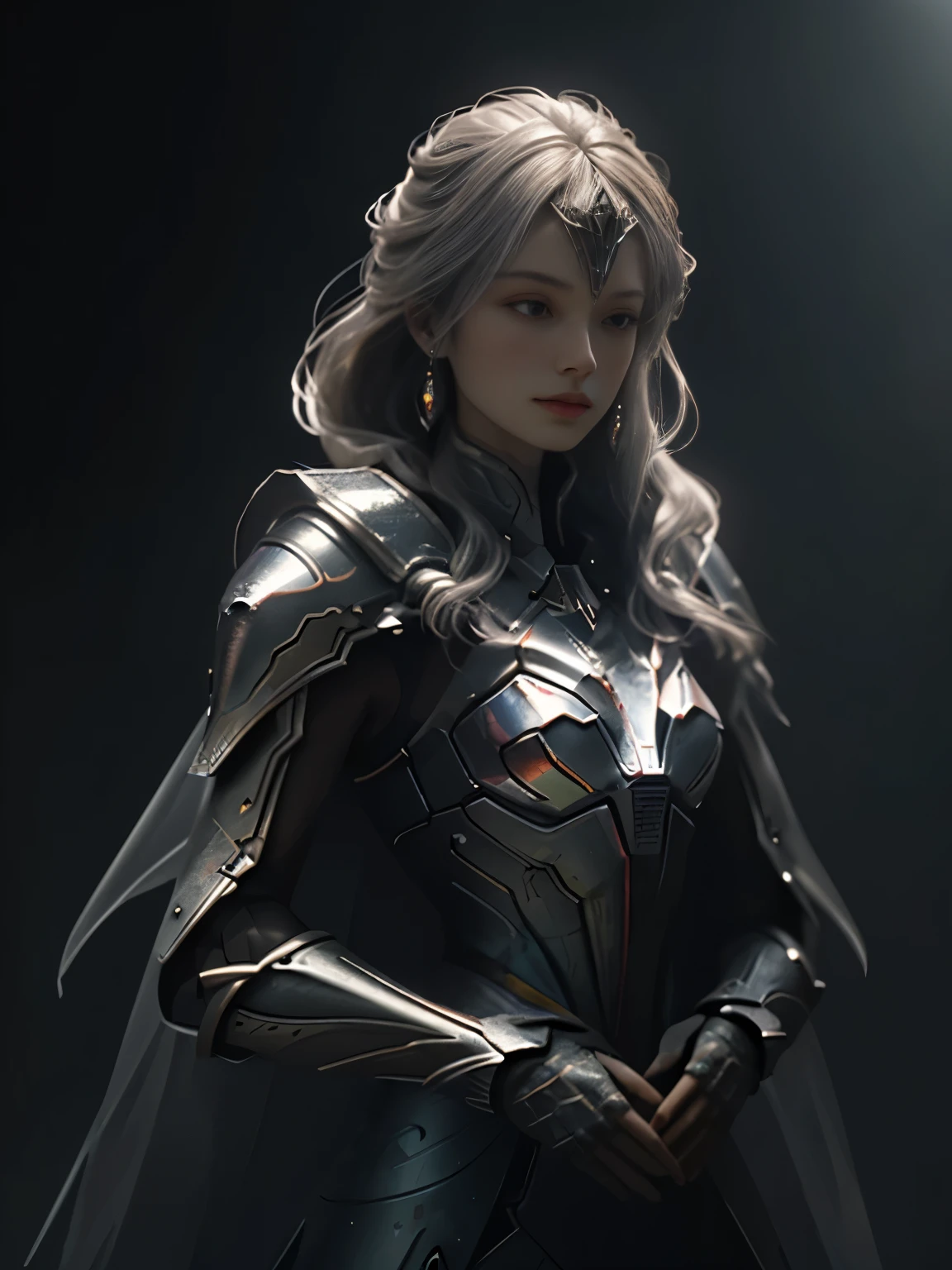 World Style，Armor Girl，Crystal material（3D rendering armor，refractive index：1.76 - 1.78，Albedo：0.03 - 0.05，ambient Light：Between 20-50，color：Dark Red, Medium saturation，Type of Light：ambient Light：1.2，Light source color：北极Light，Light源强度：Between 1 and 2，Light源方向：Adjust the position and direction of the Light source appropriately according to the shape and material of the object，Number of Light sources：2 - 3 Light sources
）Crystal exoskeleton，Red cape，Beautiful female knight，Detailed fantasy art，Red crystal armor，（Red crystal：15），（Red 0.5），（Crystal texture：1.5），Light滑的表面，high transparency，HD晰度，Texture and detail inside the material，Piezoelectric effect，逆Piezoelectric effect，Light学衍射，Amazing Armor，2.5D CGI fantasy artwork， 4K Fantastic Details，High Detail, Surrealism, Cubism, Constructivism, Chiaroscuro, Light线追踪, backLight, Stereoscopic View, Light, UHD, Retina, masterpiece, precise, Anatomically correct, high resolution, best quality, Textured Skin, HD, 4K