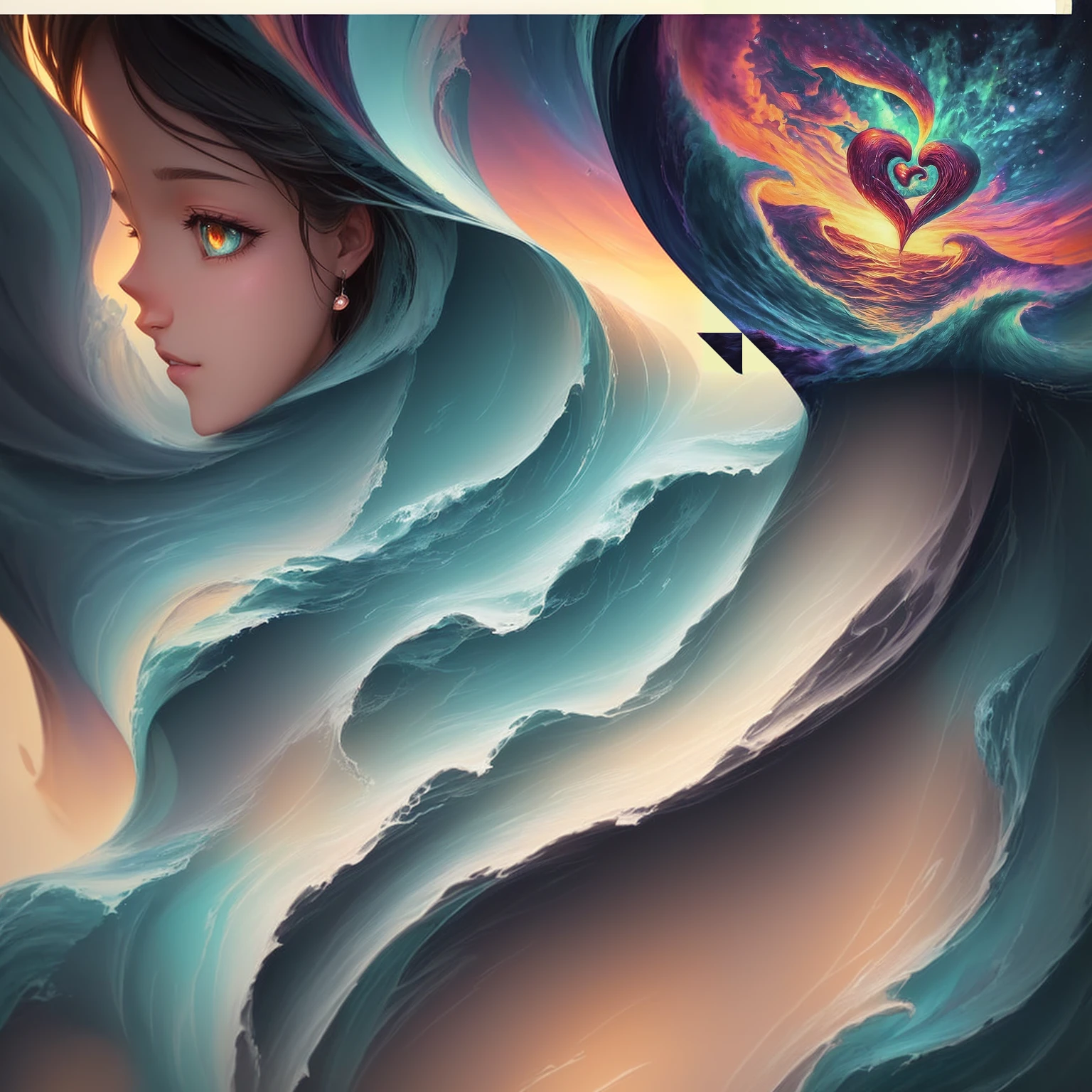 painting of a heart in a swirling ocean with a star filled sky, inspired by Cyril Rolando, jen bartel, concept art of love, beeple and jeremiah ketner, heartstone original art style, in style of cyril rolando, stylized digital art, full art, background artwork, official artwork, inspired by Tim Hildebrandt