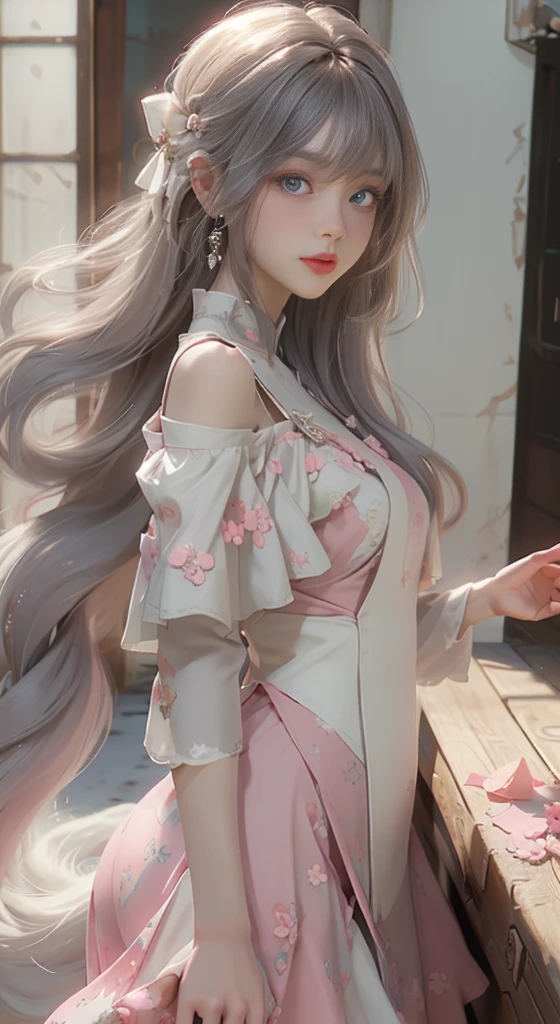 （（best qualtiy））， （（tmasterpiece））， （detail：1.4）， Beautiful cyberpunk female images，hdr（HighDynamicRange），Ray traching，NVIDIA RTX，Hyper-Resolution，illusory 5， surface scattering，PBR textures，post-proces，Anisotropy Filtering，depth of fields，maximum definition and sharpness，Many-Layer Textures，Albedo e mapas Speculares，Surface coloring，Mitsu-Accurate simulation of material interactions，perfectly proportioned，rendering by octane，Two-colored light，largeaperture，Low ISO，White balance，Rule three points、8K raw data、Beautiful bright blue pupils，off-the-shoulder clothes，Fine pupils，Delicate face and eyes，long eyelasher，Blushlush，Delicate and fluffy hair，pink lip，Pure，Cute face，Sweet girl，Artistic sense，Casual wear，Advancedsense，butterflys，Cherry blossom petal，Beautiful hair accessories，Long hair and waist，Hair fluttering in the wind，Snow-white fox ears，curlies，Snow-white fluffy tail，Positive light，The light from the back window is backlighted