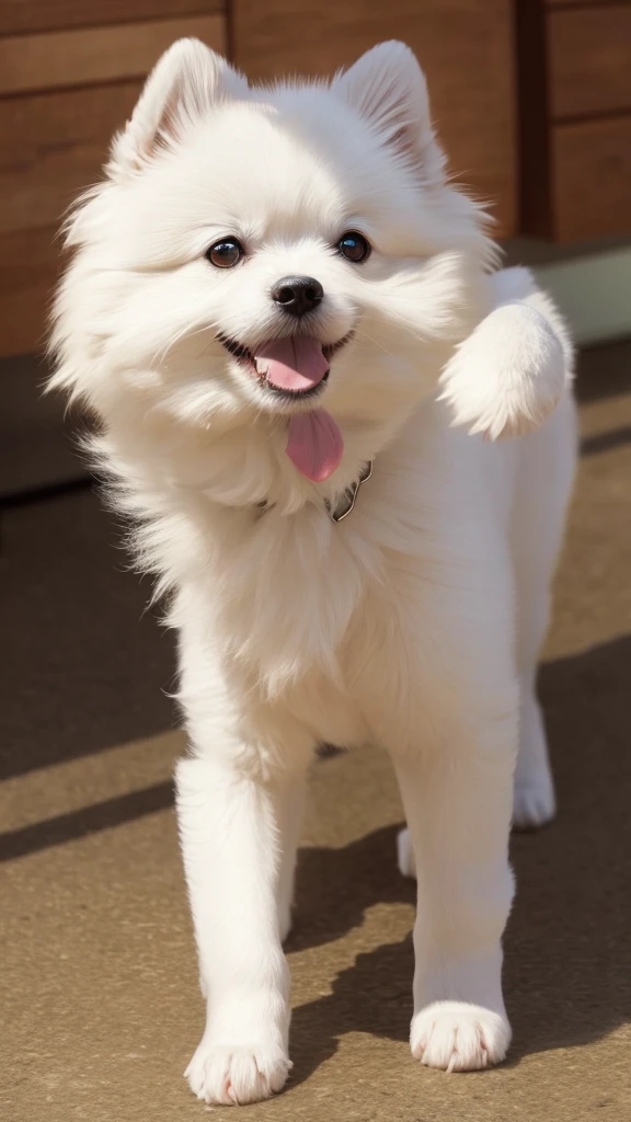 White Dog,Pomeranian,Pancake,high resolution,Hands tapping,Pixar Style,Bipedal