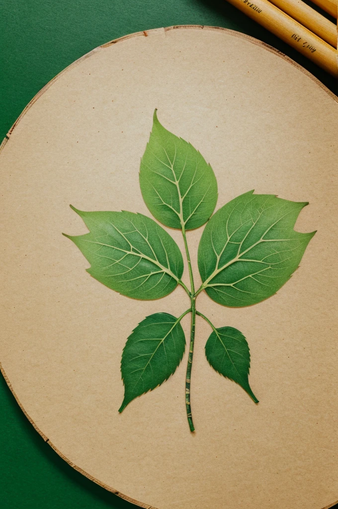 Draw a logo with an image of birch leaves and schematically inscribed in a brown circle. Place the circle on a light green background. Make the logo in a minimalist style.
