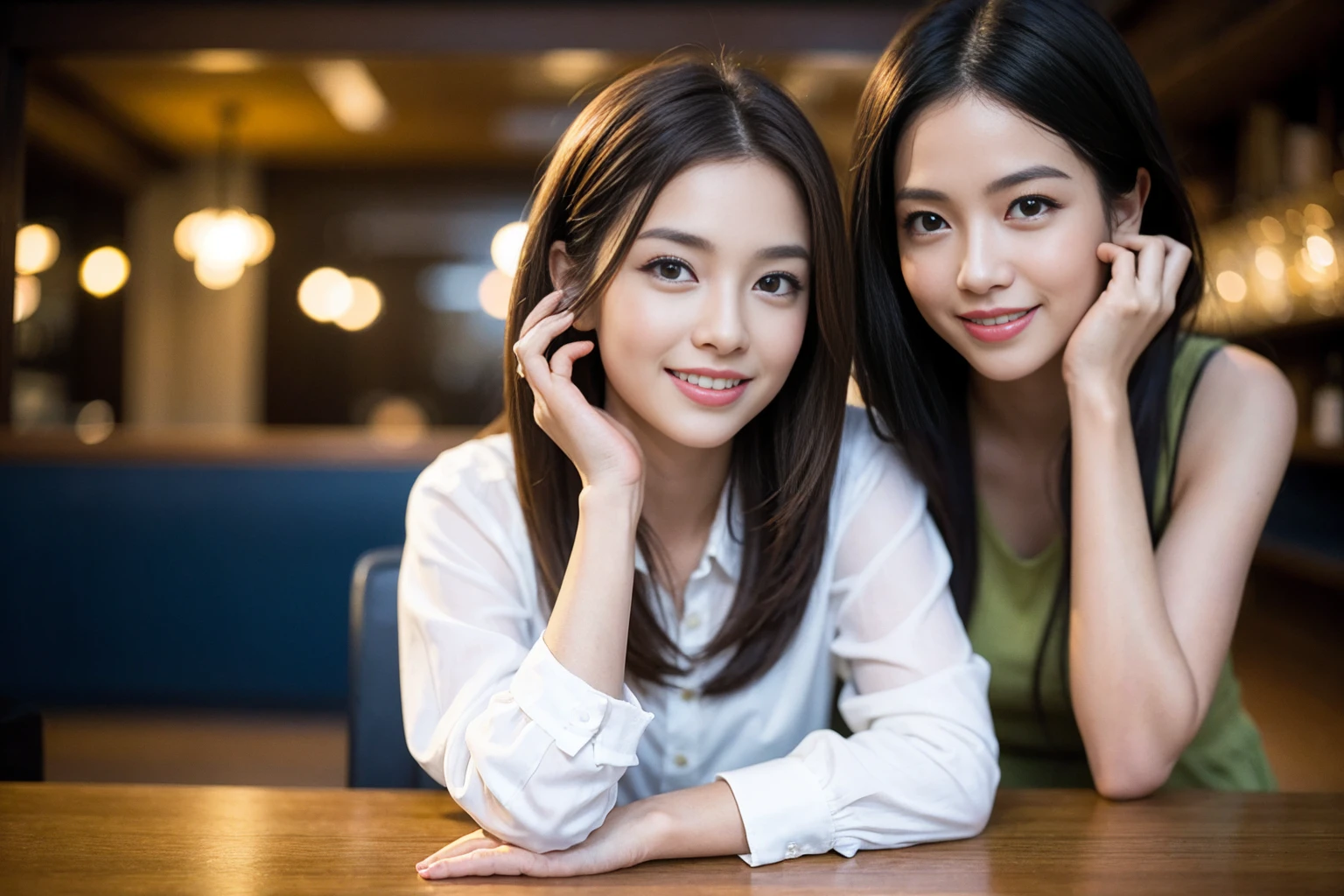 ((Highest quality、8K、masterpiece:1.3))、Shortcuts、cute、slimカップル、modelカップル、actress男優、(Realistic, Intricate details:1.2), full-course dinner、Wine Party、Amazing view of the sunset sky and clouds、A bright smile、short hair,Bright Face、 (Age 45), 42 years old, red wine 、Appetizers、Italian food、Wine bottle、Champagne、sparkling wine、Two beauties、Brown Hair、Shortcuts、Long sleeve shirt、dress、Beautiful woman 1, (slimな顔), (The body is slim), (Brown Hair), (Shortcuts), cheeks turn a little red,Attractive beauty、restaurant, In a prominent place (From the waist up) Nova Frog Style, actress, model, Upper Body, White wine, slim, wine glass, 中央に置かれたwine glass, smile, (smile: 1.15), Beautiful fine grain, Depth f/2,saturation, High Contrast, Strong light and shadow,Moist Body:1.5、3D texture、Delicate eyes、Brown Hair、The hair is very shiny、