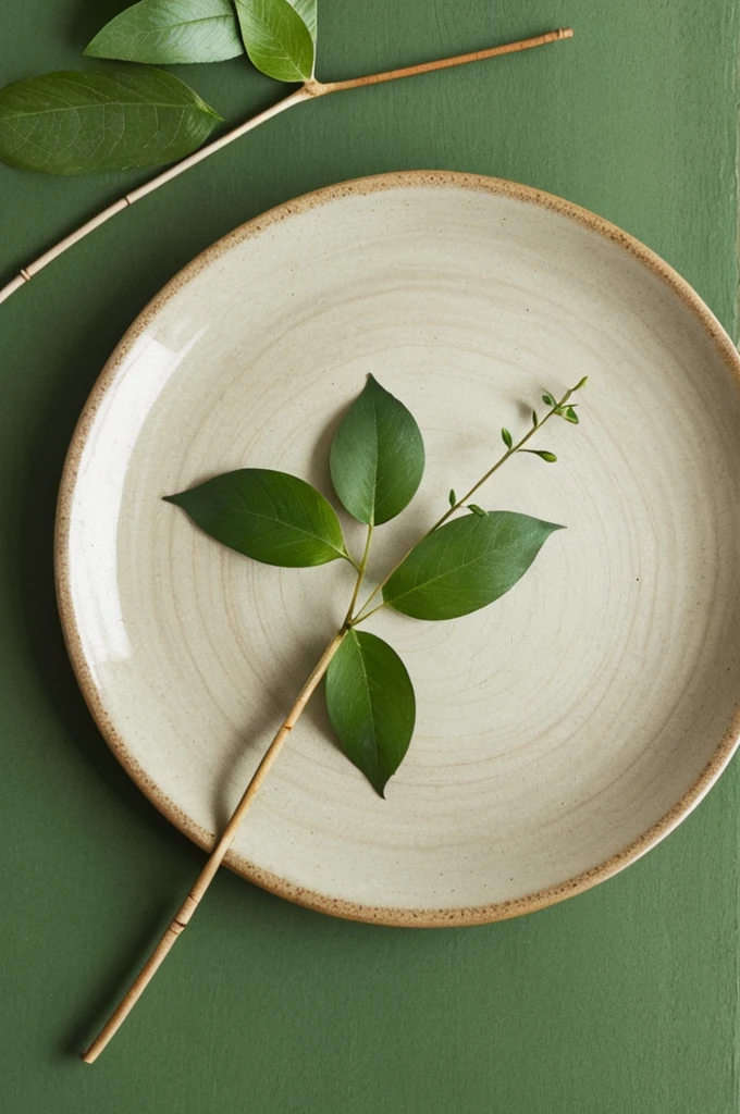 Draw a logo with an image of birch leaves and schematically inscribed in a brown circle. Place the circle on a light green background. Make the logo in a minimalist style.
