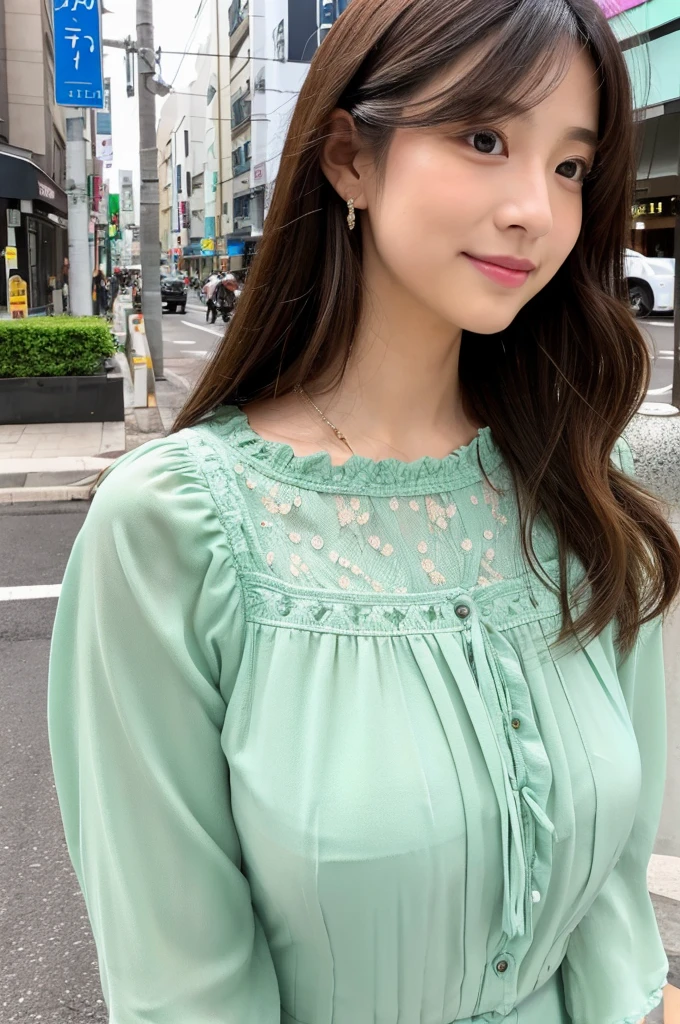 ((Highest quality)), ((masterpiece)), (detailed), Japanese,Street Corner,Beauty,OL,cute,blouse