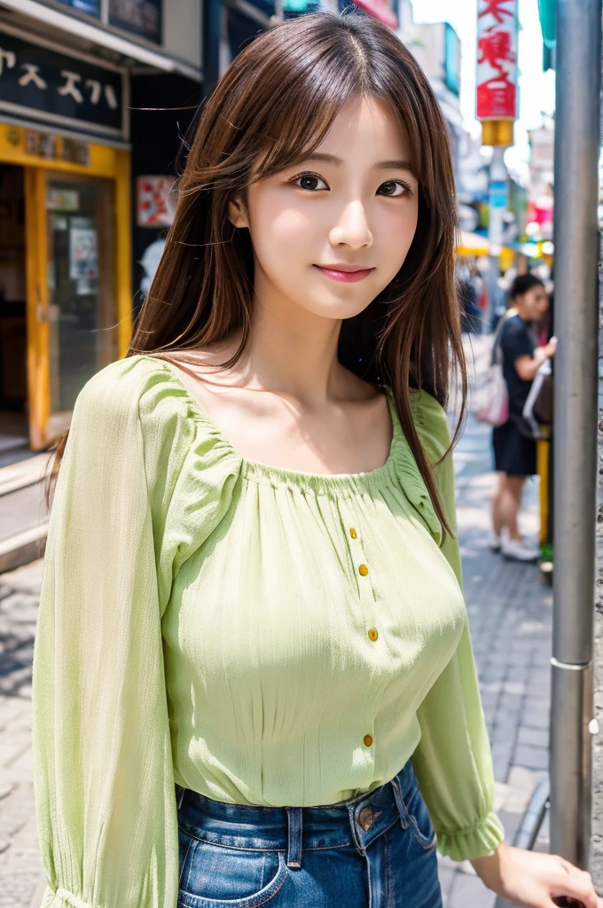 ((Highest quality)), ((masterpiece)), (detailed), Japanese,Street Corner,Beauty,OL,cute,blouse