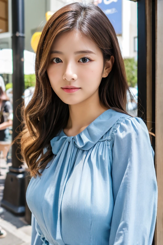 ((Highest quality)), ((masterpiece)), (detailed), Japanese,Street Corner,Beauty,OL,cute,blouse