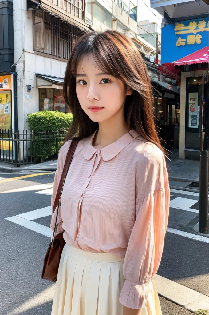 ((Highest quality)), ((masterpiece)), (detailed), Japanese,Street Corner,Beauty,OL,cute,blouse