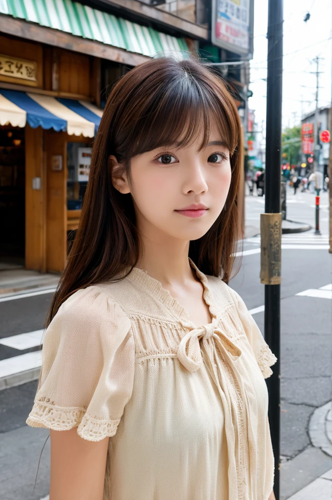 ((Highest quality)), ((masterpiece)), (detailed), Japanese,Street Corner,Beauty,OL,cute,blouse