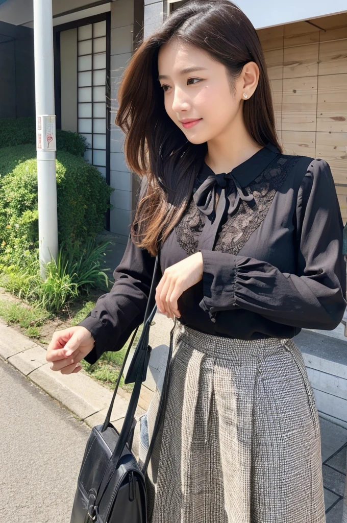 ((Highest quality)), ((masterpiece)), (detailed), Japanese,Street Corner,Beauty,OL,cute,blouse