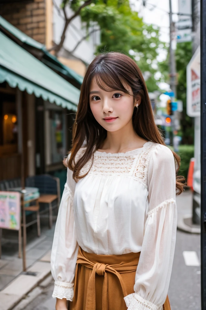 ((Highest quality)), ((masterpiece)), (detailed), Japanese,Street Corner,Beauty,OL,cute,blouse