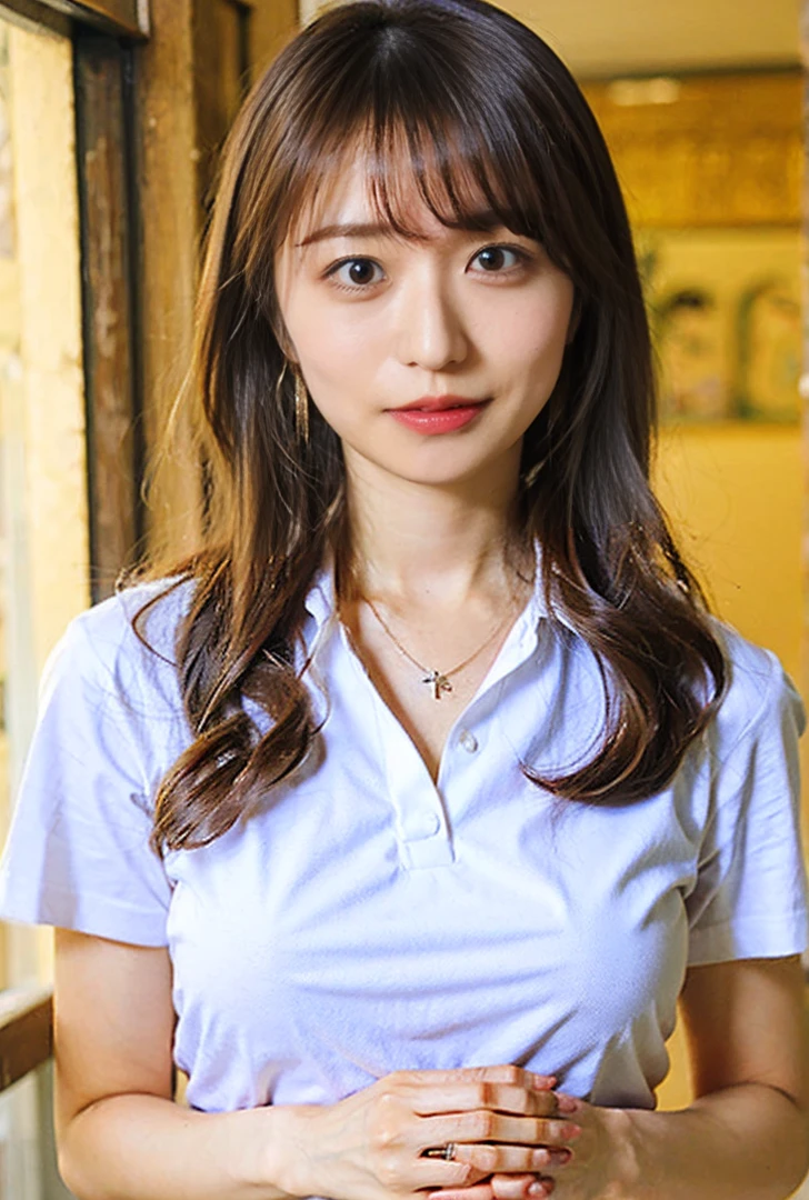((Are standing、You can barely see your belly button、Both hands are in front of the navel、Blushing、Belly button、A photo of her panties showing through a short polo shirt、Hands roll up shirt、She is wearing a navy polo shirt and luxurious white panties.、:1.4))、Being in the living room、Length cream hair color、Her huge breasts are obvious even through her clothes..、Small earrings、Light brown hair color、:1.4))、Shiny Hair、Light beige hair color、Background Blur、Light brown hair、{{Cowgirl Shot}}、((Close-up shot from the waist up、Big Breasts:1.4))、Big Breasts、にっこりsmile、服からでも分かるBig Breasts、Cowboy Shot、素敵なsmile、((Revealing clothing))、Full body photo、ring、Tuck your hair behind one ear、Silver Necklace、smile、Caustics、Highly detailed photos、Big Breasts、Super no makeup、(8K、RAW Photos、Highest quality、masterpiece:1.2)、(Realistic、Realistic)、1 Girl、((Big Breastsショートヘア、Looking into the camera:1.4))、Hair blowing in the wind
