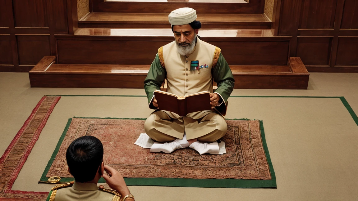 Commander reading message in Mughal court