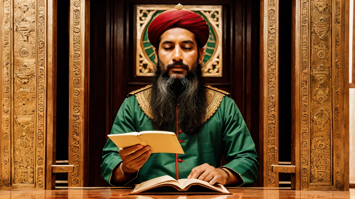 Commander reading message in Mughal court