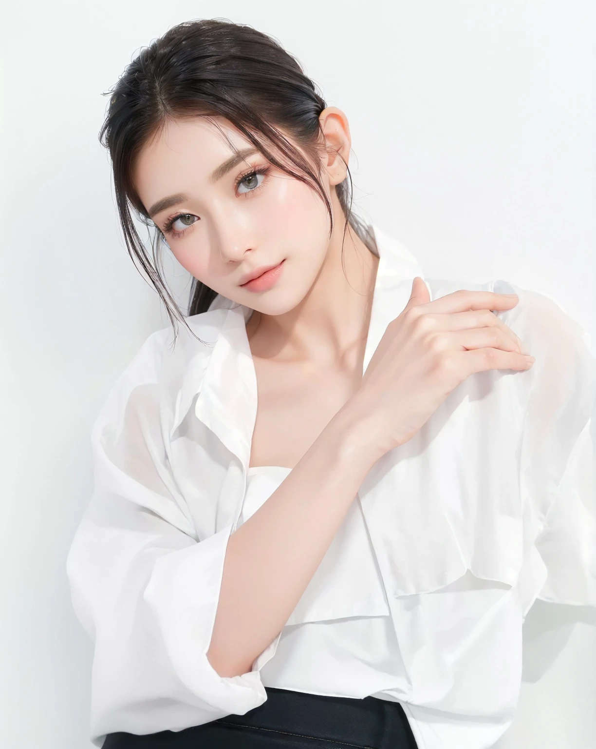 ((Best Quality, 8K, Masterpiece, : 1.3)), Sharp, Sharp, Beauty: 1.2, Perfect Body Beauty: 1.4, Slim Abs: 1.2, ((Layered Hairstyle, Big: 1.2)), Highly Detailed Face and Skin Texture, Detailed Eyes, Double Eyelids, looking at the camera, cute pink tone makeup, stunning, gorgeous, slight smile, clear big eyes, blink eyes