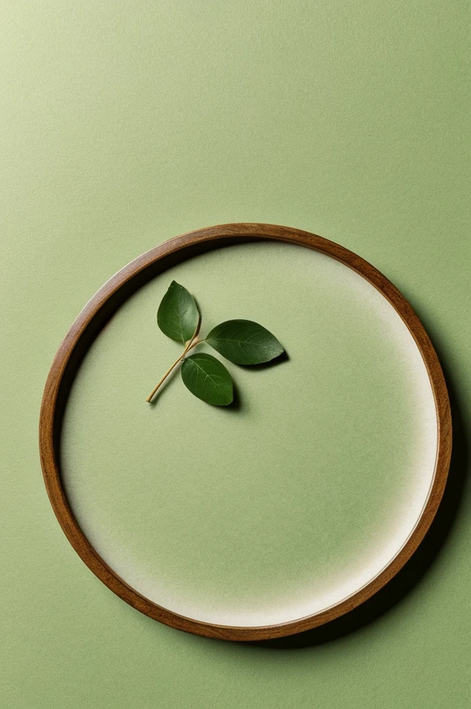 Draw a minimalistic simple logo with an image of birch leaves and a schematically inscribed brown circle. Place the circle on a light green background. Make the logo in a minimalist style.