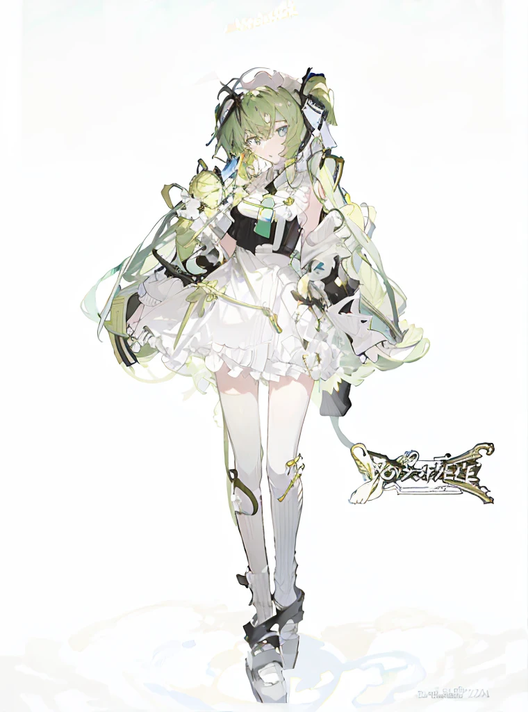 A girl,Standing picture,whole body,Character Design,Bow ruffles,Green Hair,Green Hair,curls,Dissemination