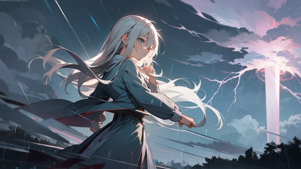 Girl Manga Lightning Storm With Rain.