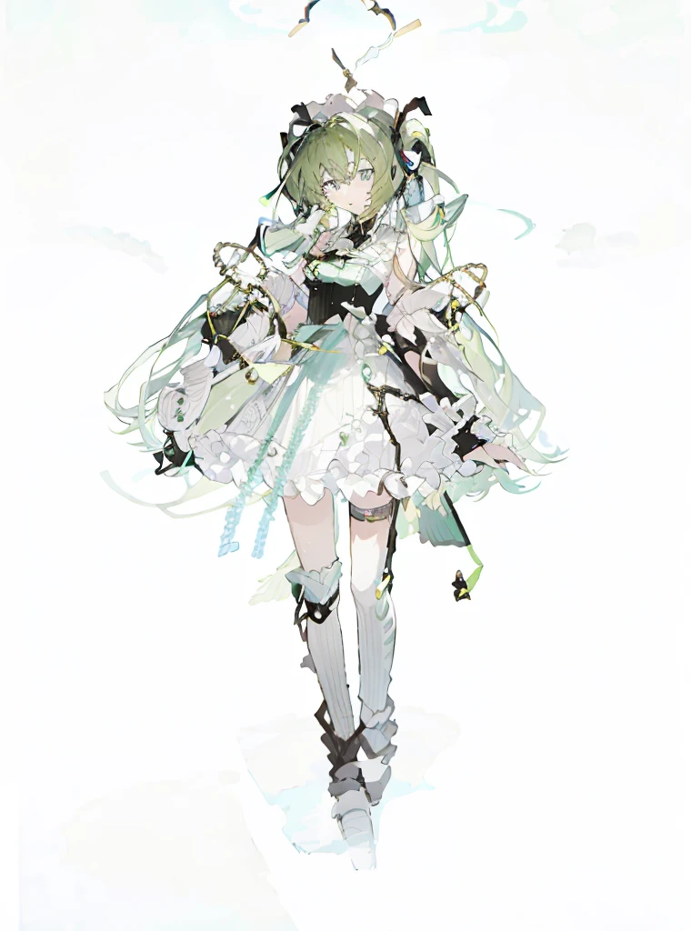 A girl,Standing picture,whole body,Character Design,Bow ruffles,Green Hair,Green Hair,curls,Dissemination