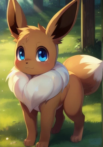 uploaded on e621, ((by Issac Levitan, by Rumiko Takahashi, by Ephraim Moses Lilien, by Hioshiru, by Glacierclear)), solo (quadruped feral:1.4) ((Eevee)) with ((white body)) and (((white neck tuft))) and (white fluffy dipstick tail) and ((clear light blue eyes)), (detailed Eevee), ((detailed fluffy fur)), (three-quarter portrait, looking at viewer, three-quarter view, [high-angle view]:1.2), BREAK, (detailed background, depth of field, half body shadow, sunlight, ambient light on the body), (intricate:0.7), (high detail:1.2), (unreal engine:1.3), (sharp focus:1.1), [explicit content, questionable content], (masterpiece, best quality, 4k, 2k, shaded, absurd res)