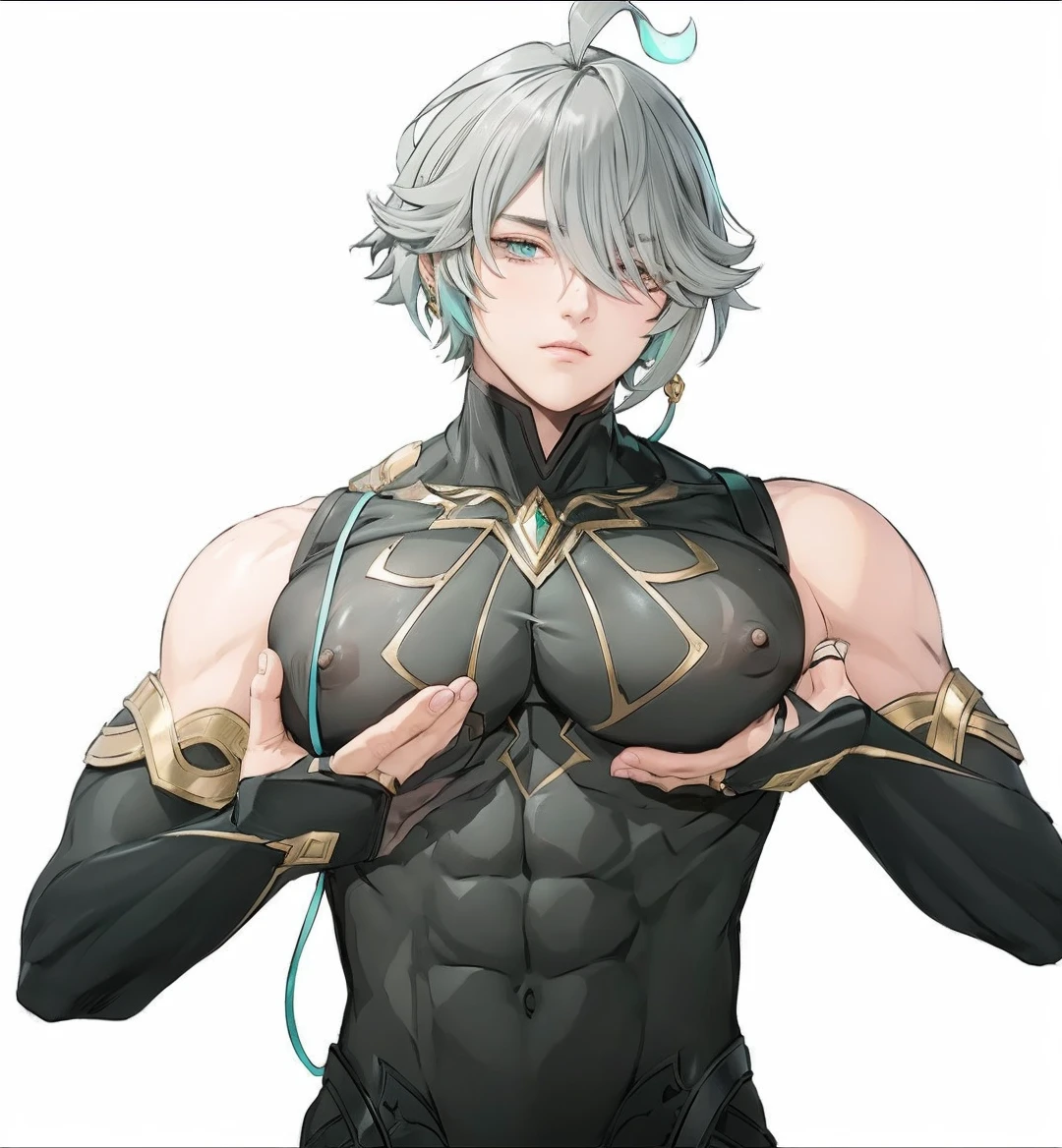 A beautiful anime-style boy with a well-defined sixpack, perfect facial features, detailed eyes, sharp jawline, piercing gaze, intricate hair, glowing skin, dynamic pose, dramatic lighting, vibrant colors, cinematic composition, intricate details, highly detailed, 8k, photorealistic, masterpiece