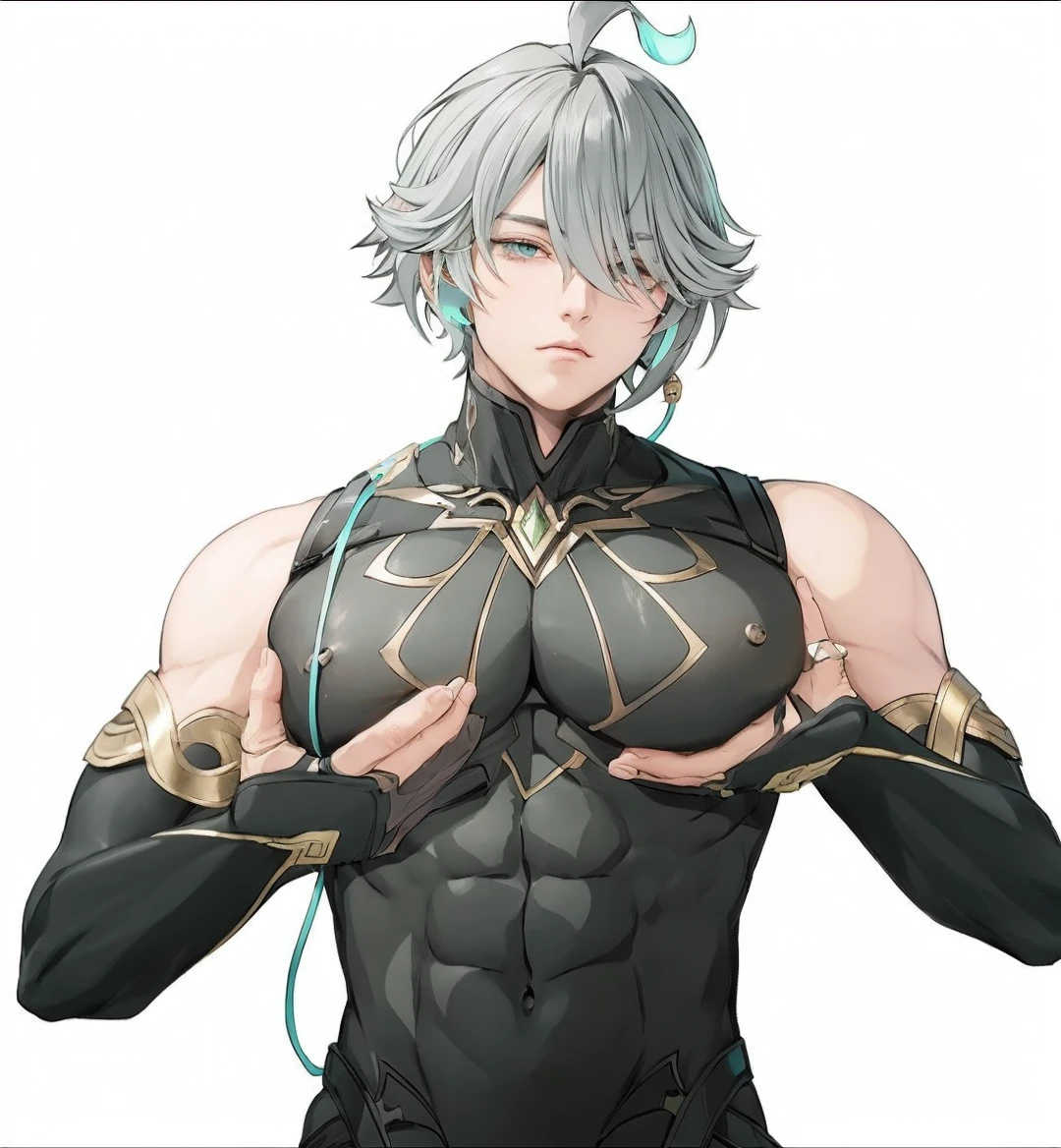 A beautiful anime-style boy with a well-defined sixpack, perfect facial features, detailed eyes, sharp jawline, piercing gaze, intricate hair, glowing skin, dynamic pose, dramatic lighting, vibrant colors, cinematic composition, intricate details, highly detailed, 8k, photorealistic, masterpiece