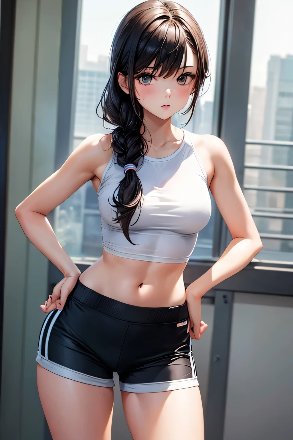 Silver detailed long twin tails, small breasts, (((white tank top and white shorts))),(((stylish tights))) 、break、(Full body Esbian)、desert、high sand mountain、break、Ride on a futuristic motocross bike、Detailed and futuristic motocross bike、break、smile、Uplifting、break、professional rider、professional wheelie、break、movie lighting、accurate depiction、8K quality、buckshot、break、raise your butt