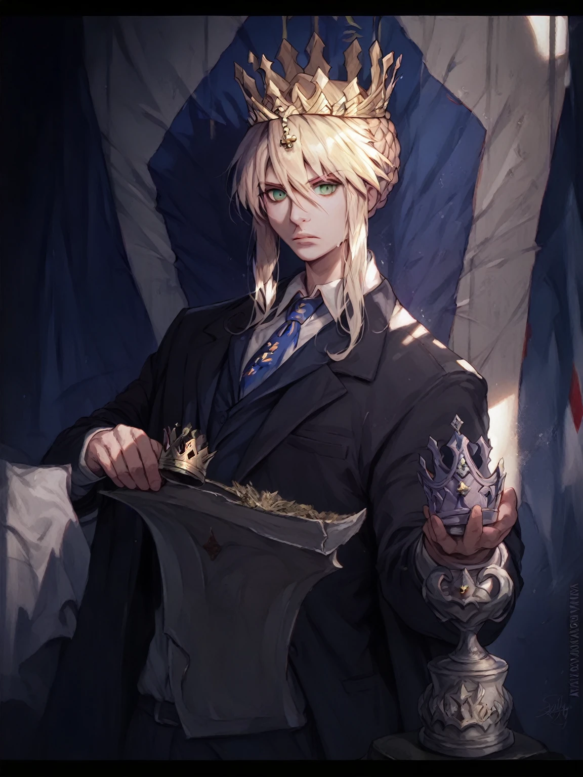 Artoria , Queen, Reality, Crown, Kingdom, adorable,Hail33, 18yo(1.0),(subsurface scattering:1.1),sharp focus,award-winning photograph,professional portrait photography,RAW photography (very detailed background:1.2),(fantasy:0), dramatic lighting, full body portrait, standing, full body photo, full body photograph, full body shot,