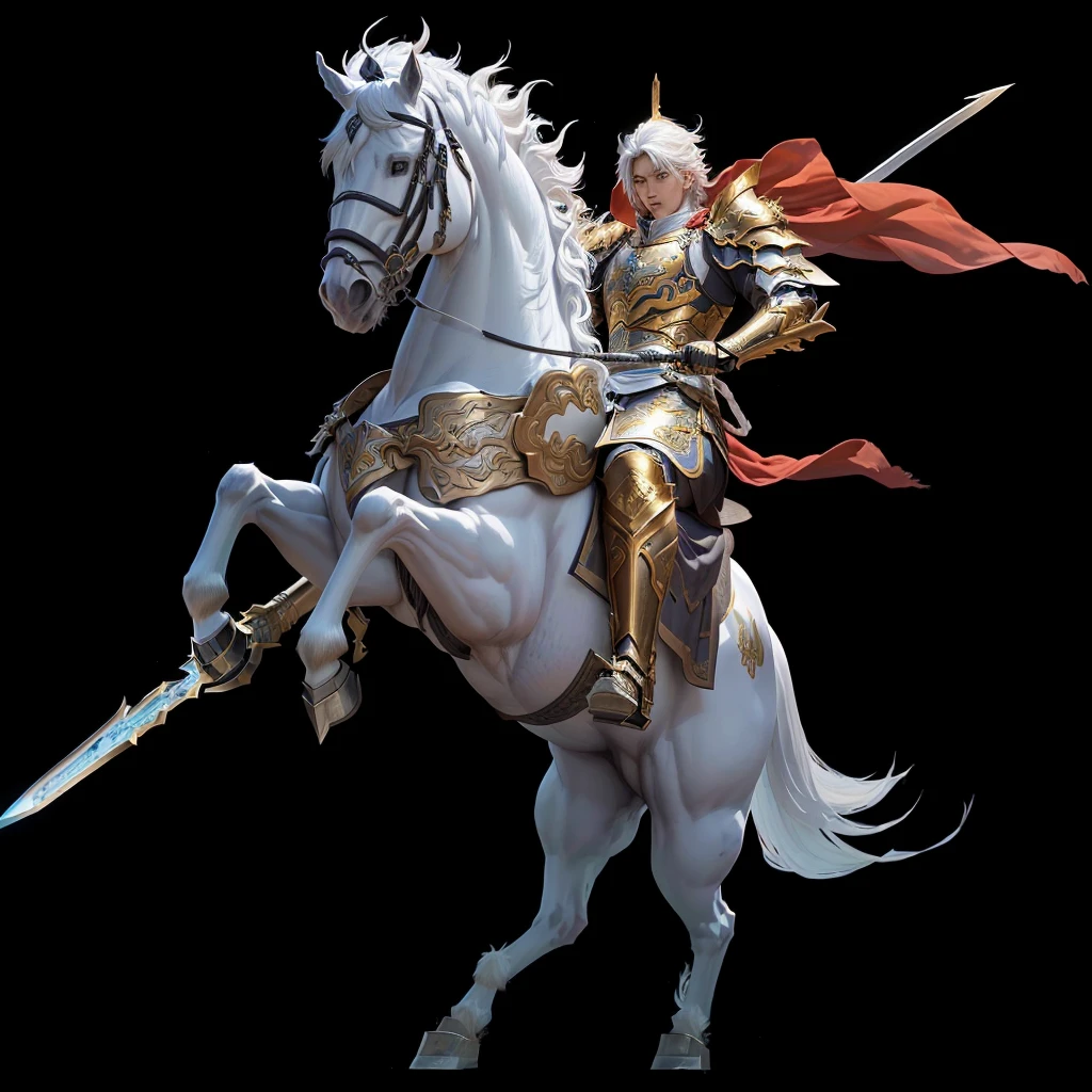 Araf White Horse,There is a man riding on it, zhao yun, heise jinyao, Horse Warrior, xianxia hero, guan yu, Keqing from genshin impact, 《Genshin Impact》Zhongli, Gold Paladin, author:Yang J, Knight carrying a great sword, Krenz Kushat and Lin Wenjun