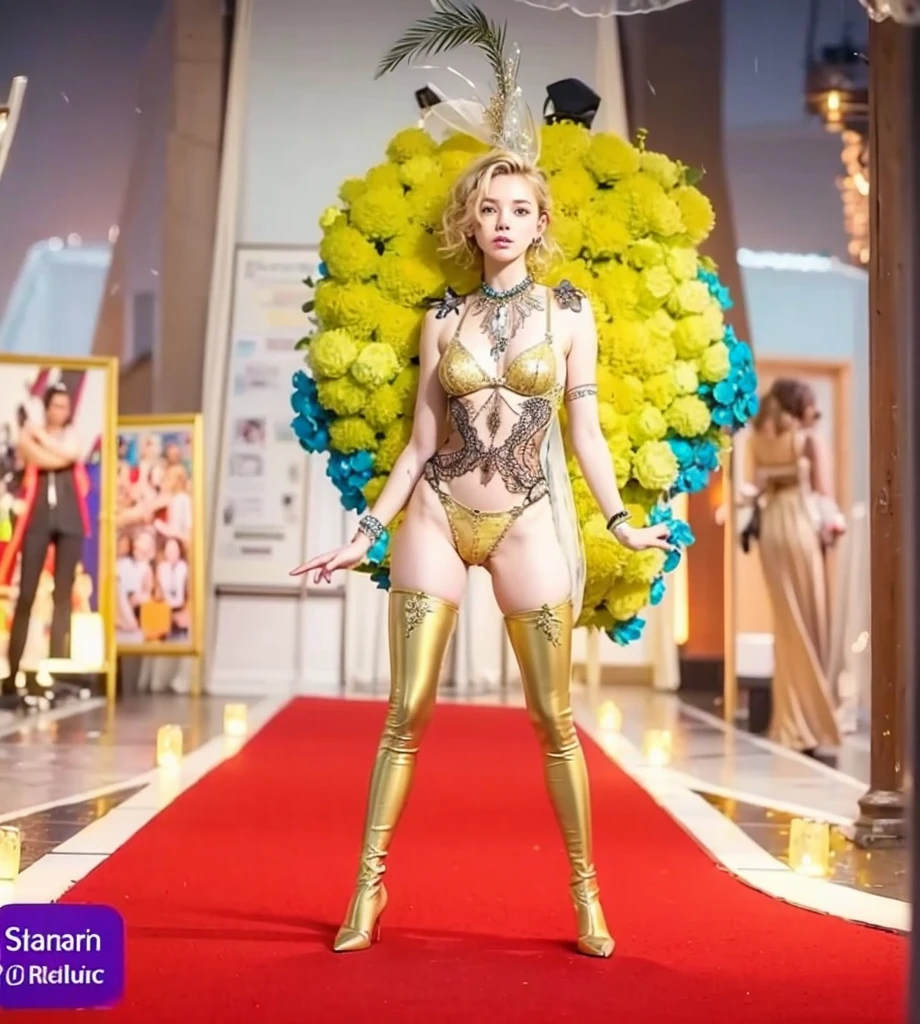 Cute 18 year old girl, Carnival Woman suit, short curly hair, blonde hair, beautiful face, rain, roof, masterpiece, exquisite details, perfect anatomy, fighting stance realistic