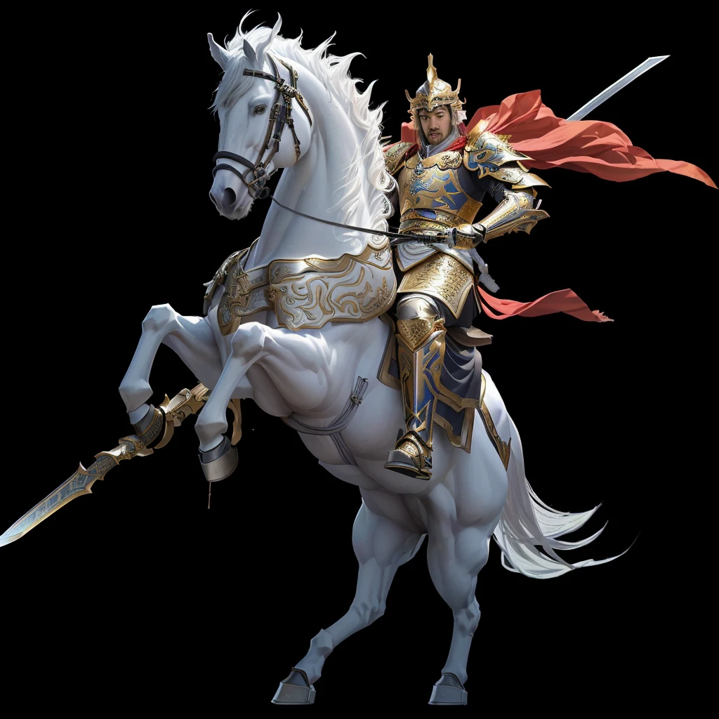 Araf White Horse，There is a man riding on it, zhao yun, heise jinyao, Horse Warrior, xianxia hero, guan yu, Keqing from genshin impact, 《Genshin Impact》Zhongli, Gold Paladin, author：Yang J, Knight carrying a great sword, Krenz Kushat and Lin Wenjun