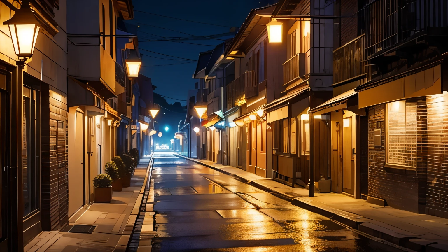 Quietness and calm at night Calm and relaxed atmosphere Street lamp Night Road Moonlit Night