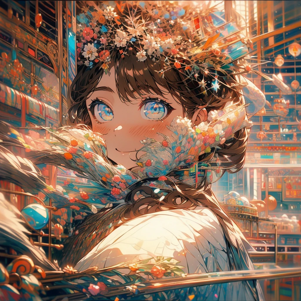 (Beautiful and aesthetic:1.2)、(1 Girl:1.3)、(Brown color hair:1.2)、Wearing a wedding dress、Gypsophila、miracle、happinessそうなsmile、smile、happiness、Gypsophilaが咲き誇る、Fantastic space
