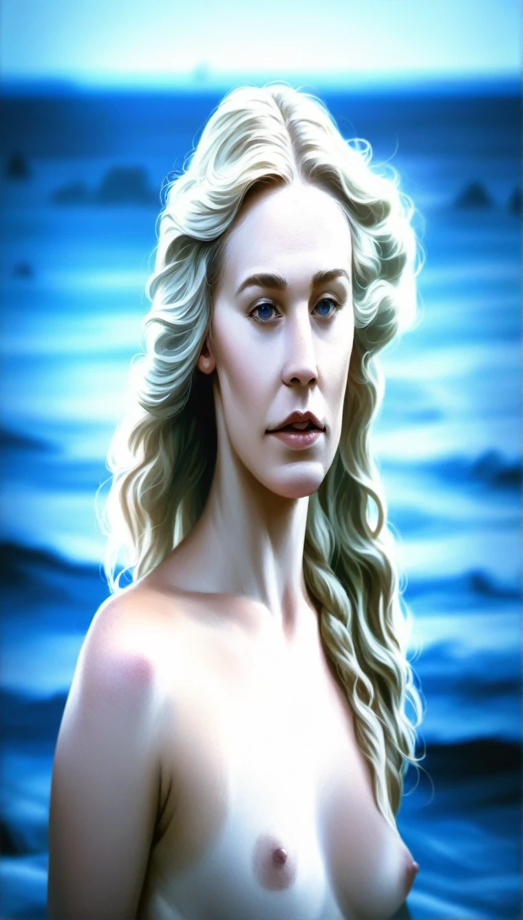 photorealistic woman,  age 30, nordic, blond wavy hair, athletic, as dame from the sea like in Arthus Legend, raw photo, cinematic material,high detailed, masterpiece 