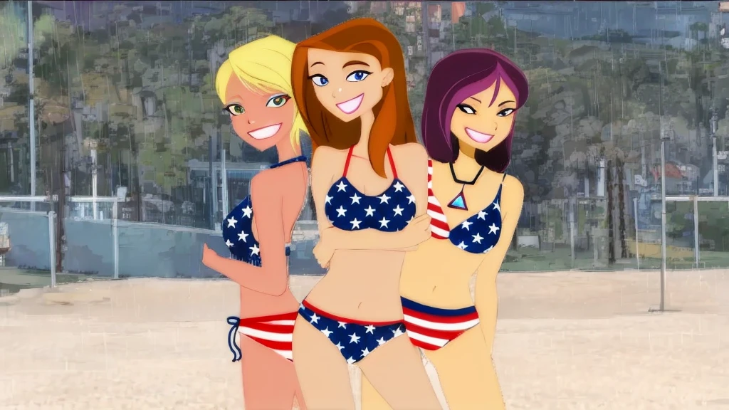 Girls In The Superheroes In Lightning Storm With Rain.