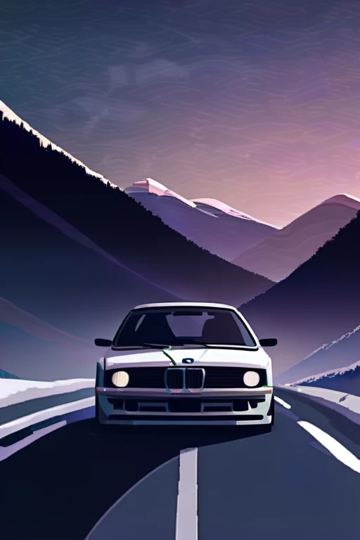 ((Лучшее качество)), ((шедевр)), (подробный), bmw in the style of drift rides on a night mountain road