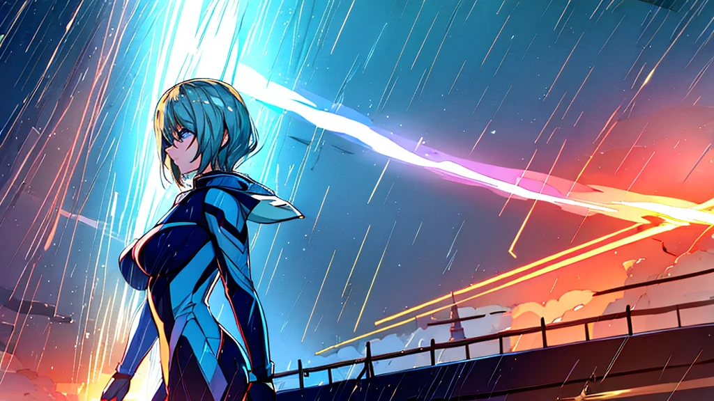 Girls In The Superheroes In Lightning Storm With Rain.
