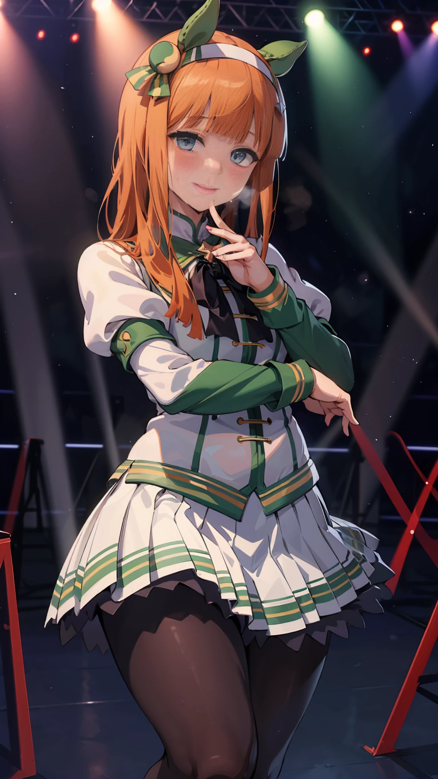sexy dance show,(running:1.5),1girl,solo,silence suzuka \(umamusume\),good anatomy, masterpiece, best quality,realistic, hyperrealistic, 16k hdr,happy Smile,(Live Stage),(see through costume:1.2),Stage costumes,Horse tail,sing a song,ultra miniskirt,navel,micro panties,(large breasts,clearvage,erected nipples:1.2),sweat,from below,spread legs